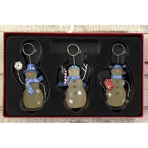 St. Nicholas Square Frosted Glass Snowmen Photo/Card Holder‎